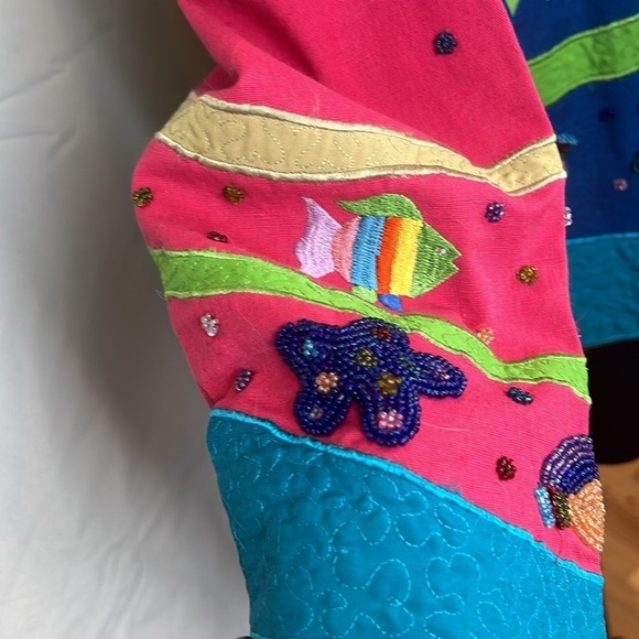 Quacker Factory Colorful Fish Sea Life Embroidered Jacket Teacher Art Cardigan - Picture 5 of 16